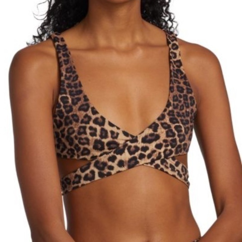 Good American 10 Ways To Wear Bikini Top in Leopard Natural Size 1 - Small NWT